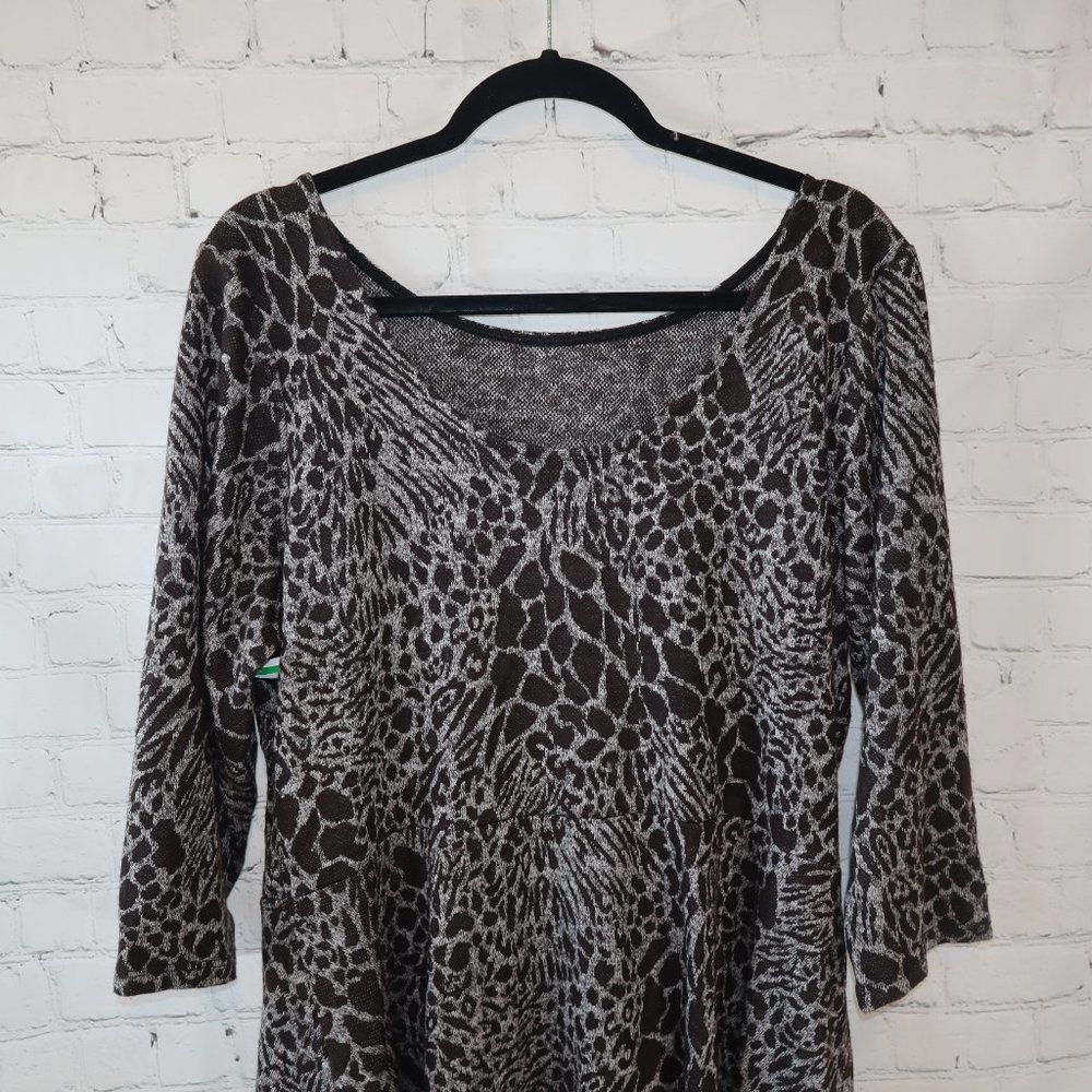 Leota Ocelot Gray 3/4 Sleeve Scoop Back Circle Midi Dress Women's Size 2X-NWOT - Picture 6 of 9